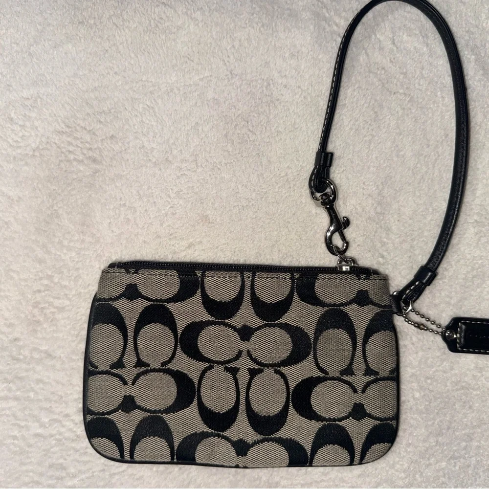 Coach Black and Tan Signature Canvas Wristlet